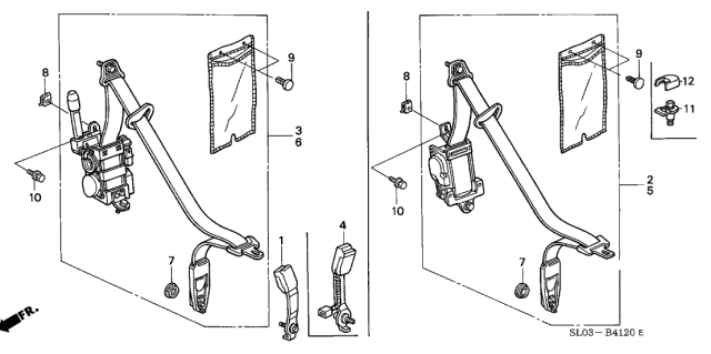 1999 Acura NSX 2 Door NSX-T KA 6MT Seat Belt Diagram