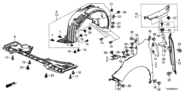 2020 Acura MDX Passenger Side Hood Hinge Partition Pad (Graphite Black) Diagram for 74291-TZ5-A11ZA