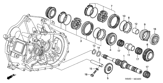 2003 Acura RSX Synchronizer Sleeve Set (5) Diagram for 23626-PPP-305