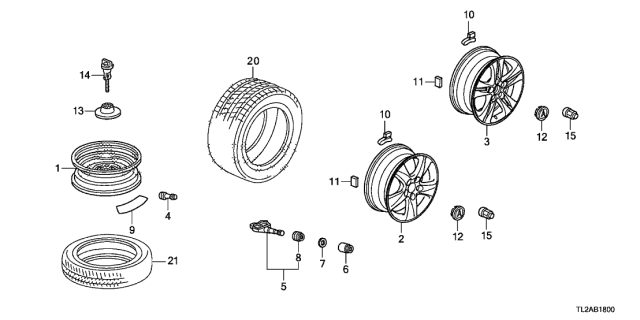 2013 Acura TSX Aluminum Wheel Rim (18X8J) (Tpms) (Hitachi) Diagram for 42700-TP1-A91