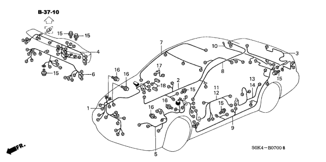 2001 Acura TL Wire Harness, Driver Door Diagram for 32751-S0K-A01