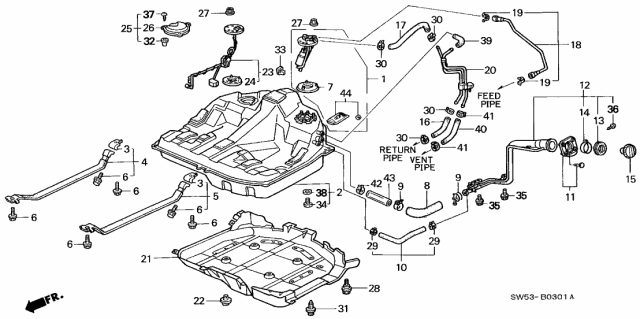 1998 Acura TL Band Assembly, Passenger Side Fuel Tank Mounting Diagram for 17521-SW5-L30