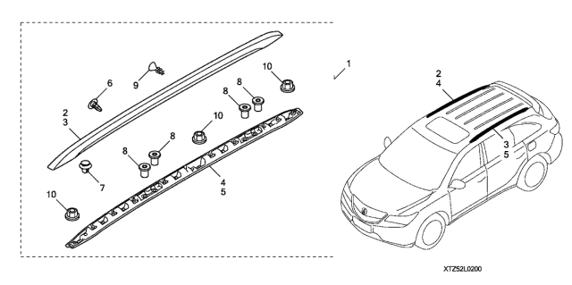 2017 Acura MDX 5 Door BASE (E.LIBERTY) KA 9AT Roof Rail Diagram