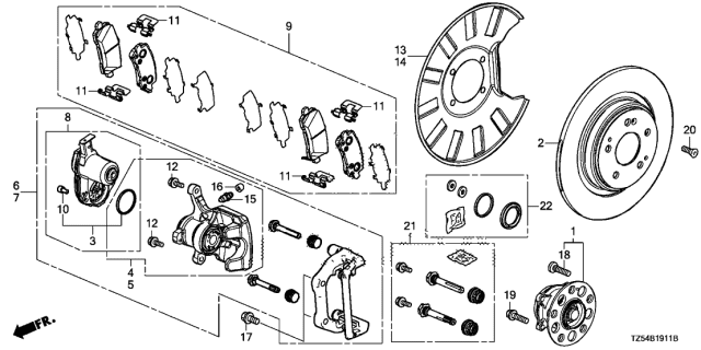 2019 Acura MDX Rear Hub Unit Bearing Assembly Diagram for 42200-TG8-A01