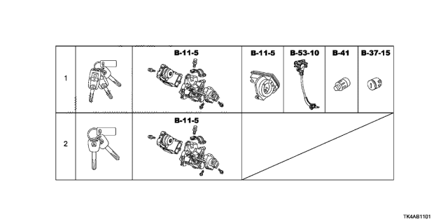 2014 Acura TL 4 Door BASE (3.5) KA 6AT Key Cylinder Set Diagram