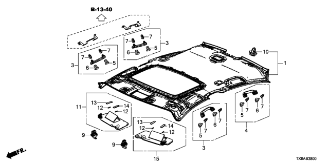 2018 Acura ILX Roof Lining Diagram