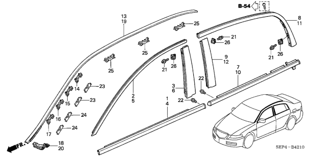 2004 Acura TL Left Front Door Sash Garnish (Black) Diagram for 72470-SEP-A01ZA