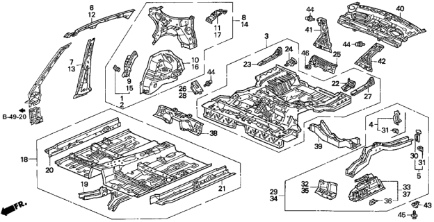 1997 Acura TL Frame, Right Rear Diagram for 65610-SZ5-A01ZZ