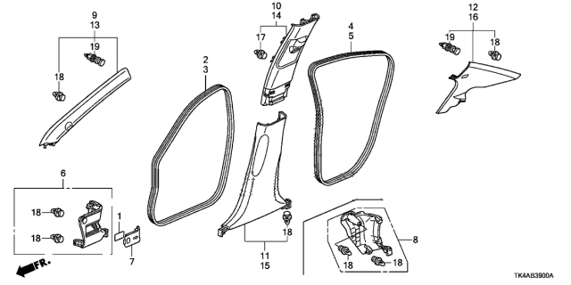 2013 Acura TL 4 Door BASE (SHAWD) KA 6AT Pillar Garnish Diagram