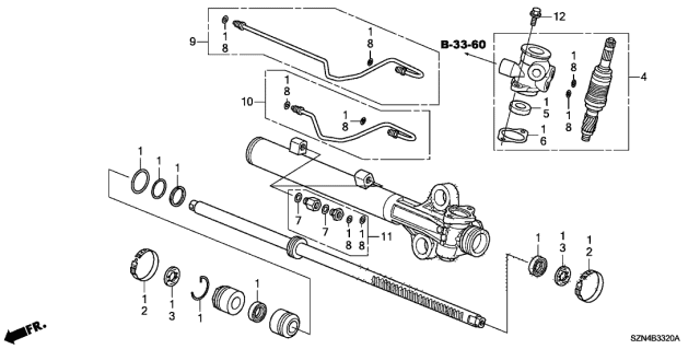 2010 Acura ZDX 5 Door TECH KA 6AT P.S. Gear Box Components Diagram