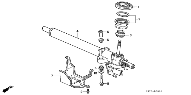 1990 Acura Integra Splash Guard, Power Steering Rack Diagram for 53692-SK7-A50