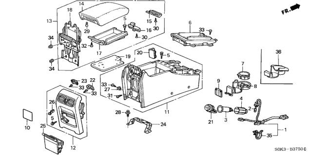 1999 Acura TL Console Box Mat Diagram for 83411-S0K-A01