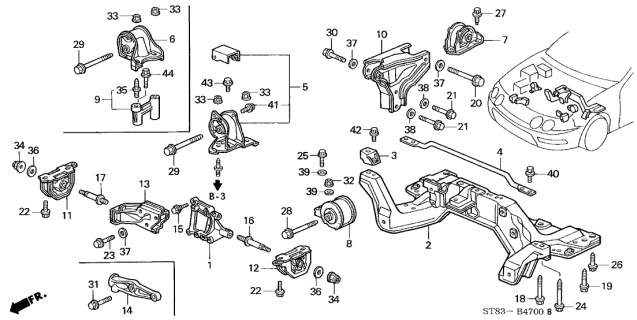 1999 Acura Integra 4 Door GS (LEATHER) KA 4AT Engine Mount Diagram