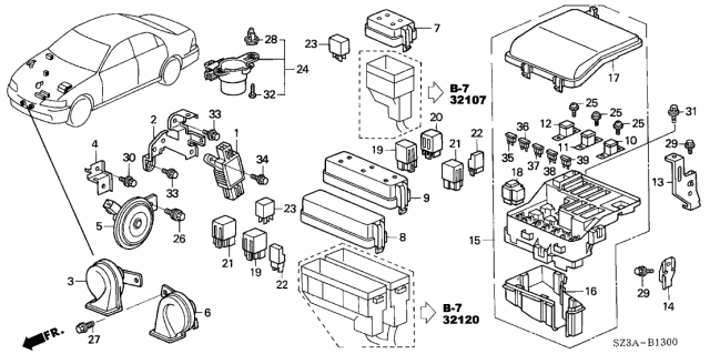 2004 Acura RL Horn Assembly (High) Diagram for 38150-SZ3-A01