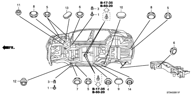 2012 Acura MDX 5 Door TECH KA 6AT Grommet Diagram 1