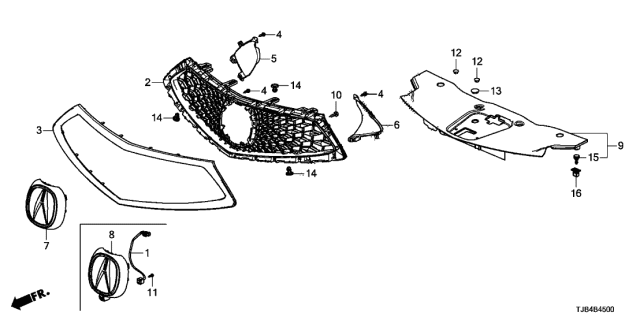 2019 Acura RDX Front Grille Base Diagram for 71121-TJB-A00