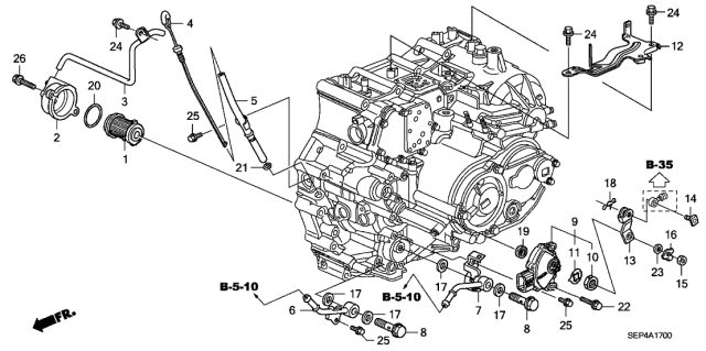 2007 Acura TL 4 Door BASE (NAVIGATION) KA 5AT AT ATF Pipe Diagram