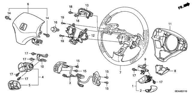 2008 Acura TSX Driver Steering Wheel Air Bag Module Assembly (Graphite Black) Diagram for 77810-SEC-A90ZA