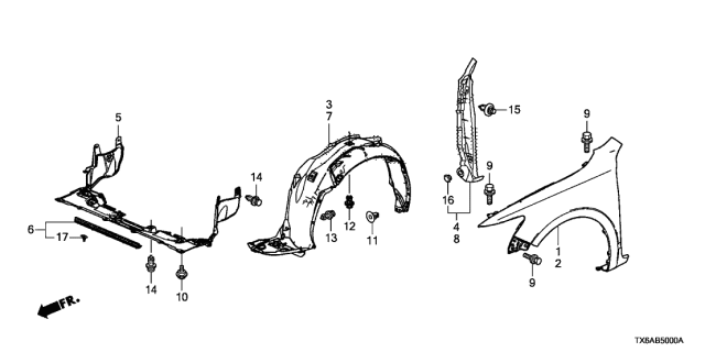 2020 Acura ILX Front Inner Fender Left Diagram for 74150-T3R-A00