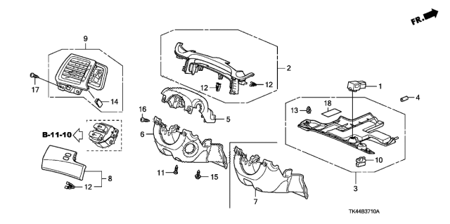 2012 Acura TL 4 Door BASE (SHAWD) KA 6AT Instrument Panel Garnish Diagram 1