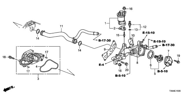 2013 Acura RDX Thermostat Assembly Diagram for 19301-R8A-A00