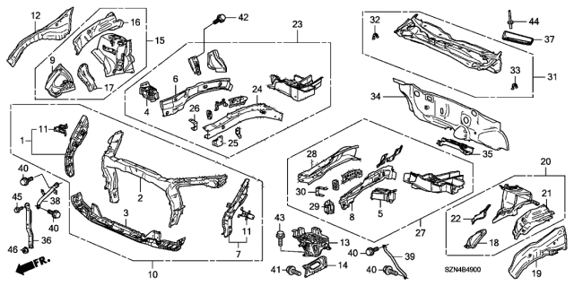 2011 Acura ZDX Bracket, Frfender Diagram for 60438-SZN-A00ZZ