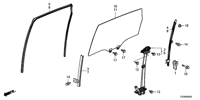 2020 Acura MDX Rear Door Windows - Regulator Diagram