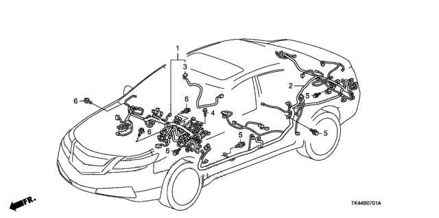 2009 Acura TL Wire Harness, Driver Side Diagram for 32160-TK5-A00