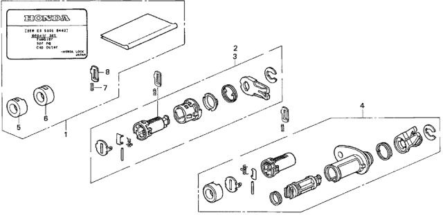 1996 Acura TL 4 Door BAS3.2 KA 4AT Key Cylinder Kit Diagram