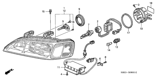 2000 Acura TL Headlight Igniter Unit Diagram for 33102-S0K-A01