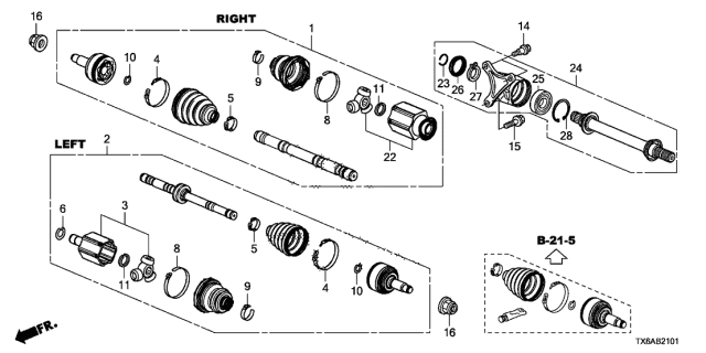 2018 Acura ILX Axle Half Shaft Jack Shaft Diagram for 44500-TZ4-A01