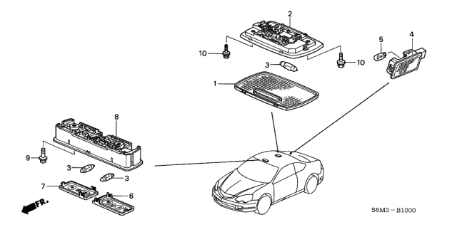 2002 Acura RSX Interior-Roof-Lamp Lens Right Diagram for 34402-S5A-003