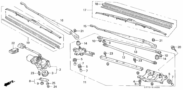 1998 Acura Integra Wiper Link Rod Unit Diagram for 76550-SM4-003