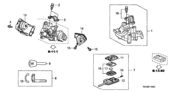 2009 Acura TL Immobilizer & Transmitter Key (Driver 1) (Blank) Diagram for 35113-TK4-A00