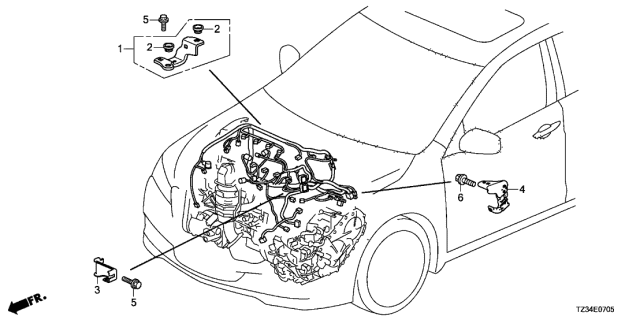 2016 Acura TLX 4 Door 24TECH (2.4) KA DCT Engine Wire Harness Stay Diagram
