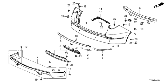 2022 Acura MDX Hitch Garnish, Rear Bumper Diagram for 71515-TYA-A00