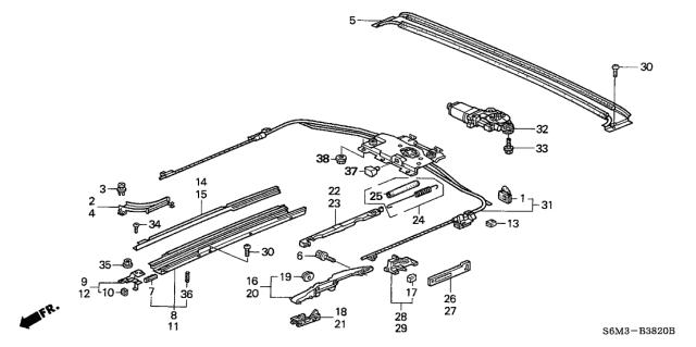 2004 Acura RSX Rail, Passenger Side Sunshade Diagram for 70320-ST7-003