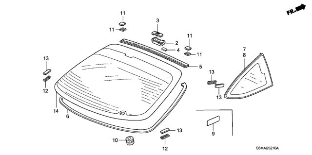 2006 Acura RSX 3 Door BASE KA 5MT Rear Windshield - Quarter Glass Diagram