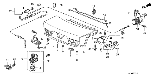2008 Acura TSX 4 Door TSX (NAVIGATION) KA 6MT Trunk Lid Diagram