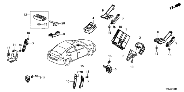 2019 Acura ILX Entry Key Fob Assembly Diagram for 72147-TX6-A31