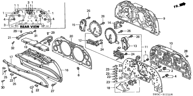 2005 Acura NSX 2 Door NSX-T KA 6MT Meter Components Diagram