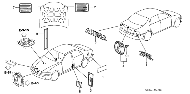 2004 Acura RL Placard, Specification Diagram for 42762-SZ3-A03