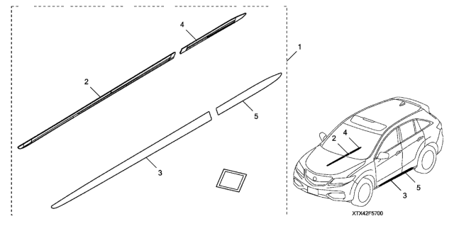 2017 Acura RDX Chrome Lower Door Trim Diagram for 08F57-TX4-201