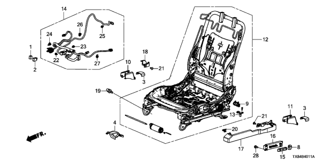 2013 Acura ILX Hybrid Front Seat Components (L.) (Power Seat) Diagram