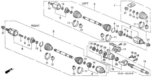 2001 Acura NSX Half Shaft Assembly (At) Diagram for 44500-SL0-901