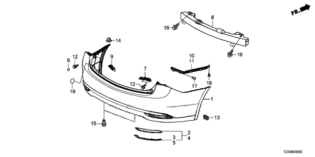 2016 Acura TLX Rear Bumper Diagram