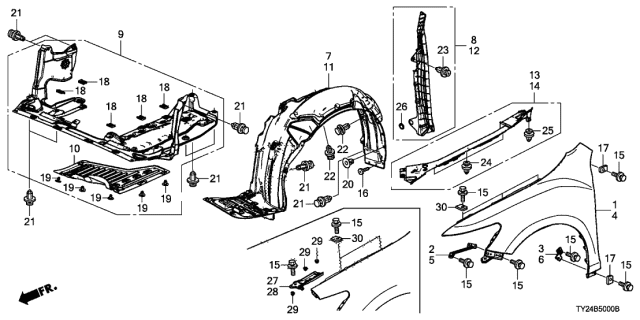 2015 Acura RLX Left Front Fender Assembly Diagram for 74150-TY2-305