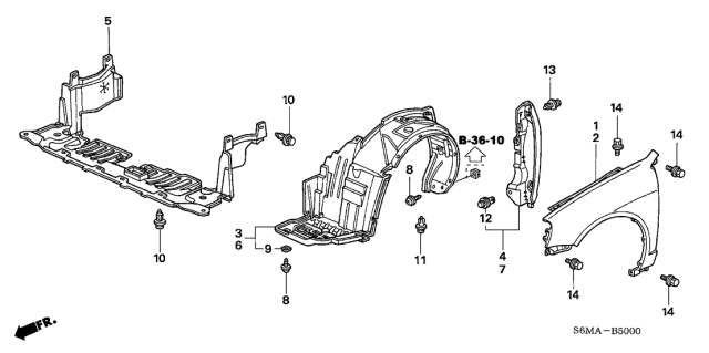 2006 Acura RSX Front Fenders Diagram