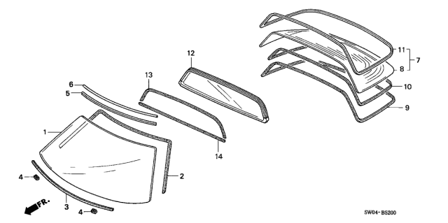 2005 Acura NSX Front Windshield - Rear Glass Diagram