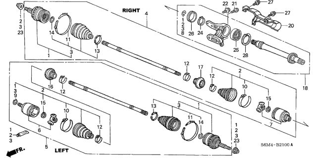2002 Acura RSX Driver Side Driveshaft Assembly Diagram for 44306-S6M-950